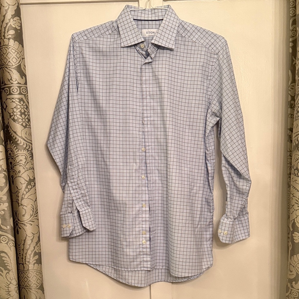 Eton Men's Light Blue Grid Dress Shirt